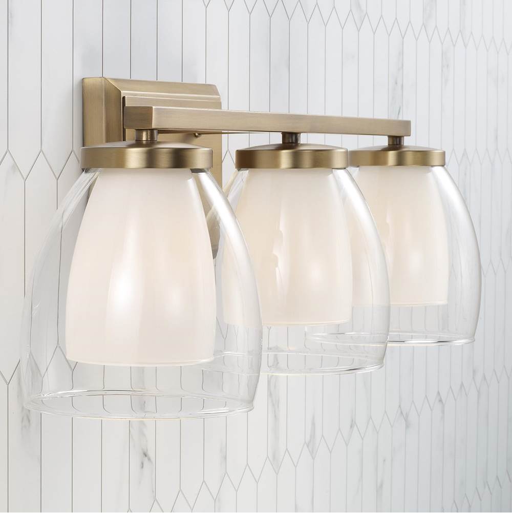 Capital Lighting 155931AD Aged Brass 25.5'' W X 8.25'' H 3-light Vanity In Aged Brass With Layered White And Clear Glass Image 3