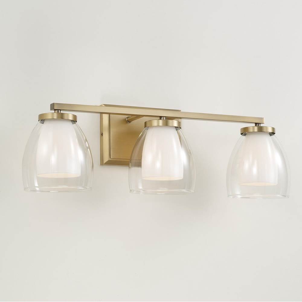 Capital Lighting Joss 25.5'' W X 8.25'' H 3-light Vanity In Aged Brass With Layered White And Clear Glass