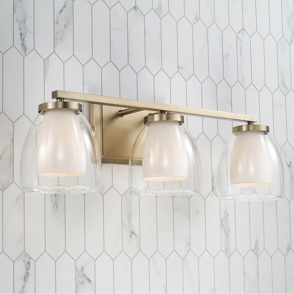 Capital Lighting 155931AD Aged Brass 25.5'' W X 8.25'' H 3-light Vanity In Aged Brass With Layered White And Clear Glass Image 2