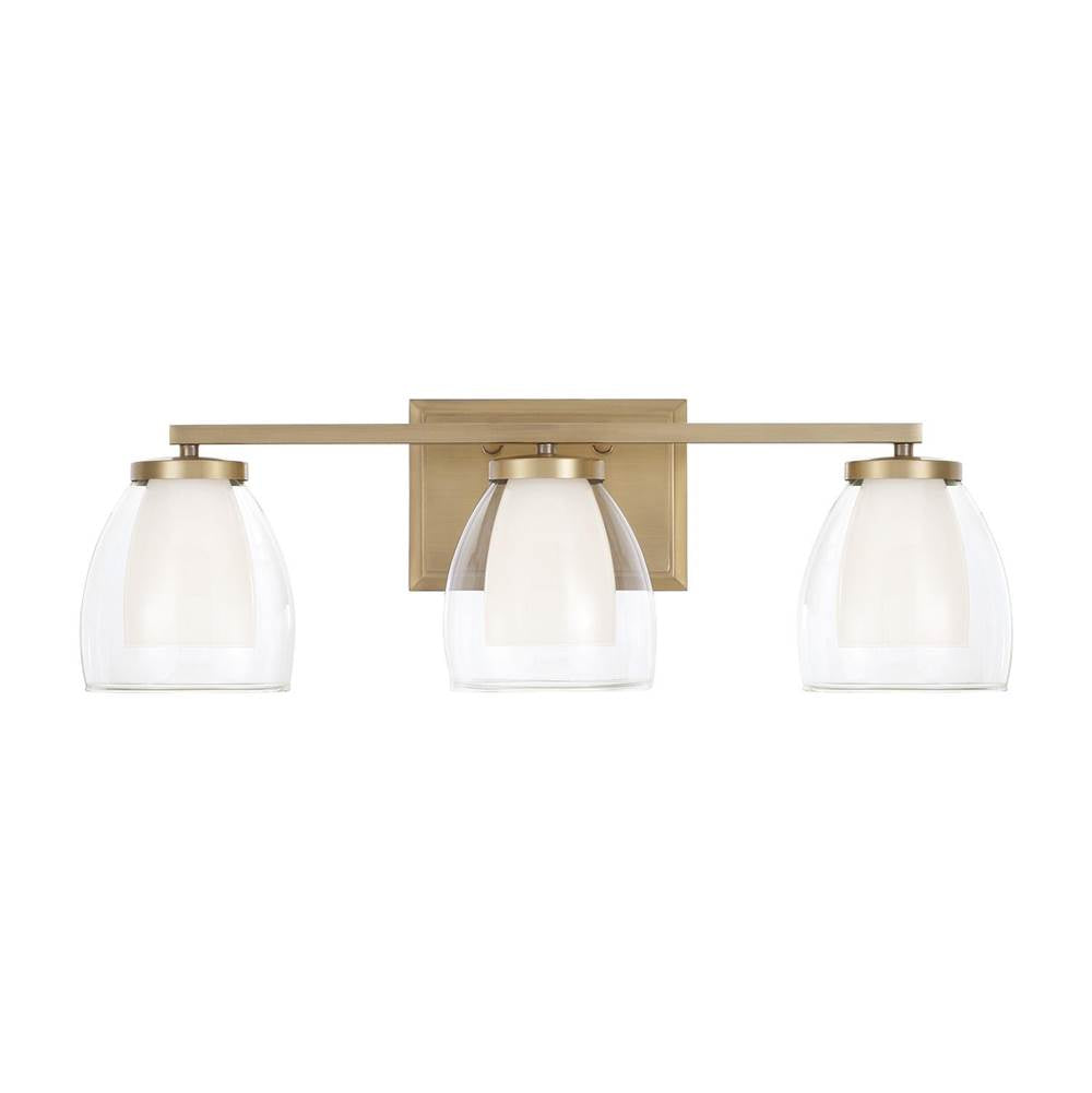 Capital Lighting 155931AD Aged Brass 25.5'' W X 8.25'' H 3-light Vanity In Aged Brass With Layered White And Clear Glass Image 5