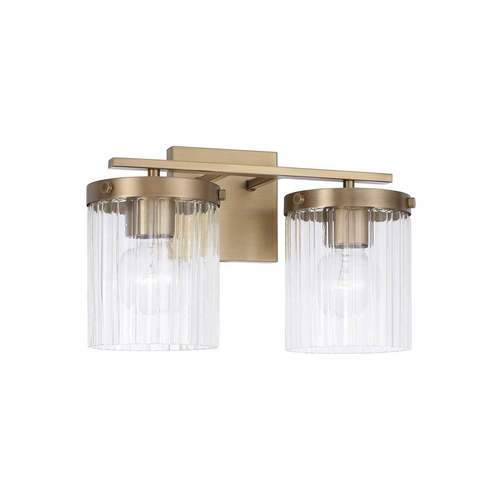 Capital Lighting 156221AD-555 Aged Brass 15'' W X 9'' H 2-light Vanity In Aged Brass With Clear Beveled Fluted Glass Image 2