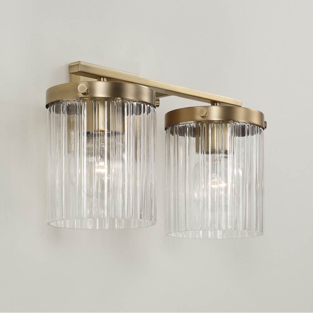 Capital Lighting 156221AD-555 Aged Brass 15'' W X 9'' H 2-light Vanity In Aged Brass With Clear Beveled Fluted Glass Image 4