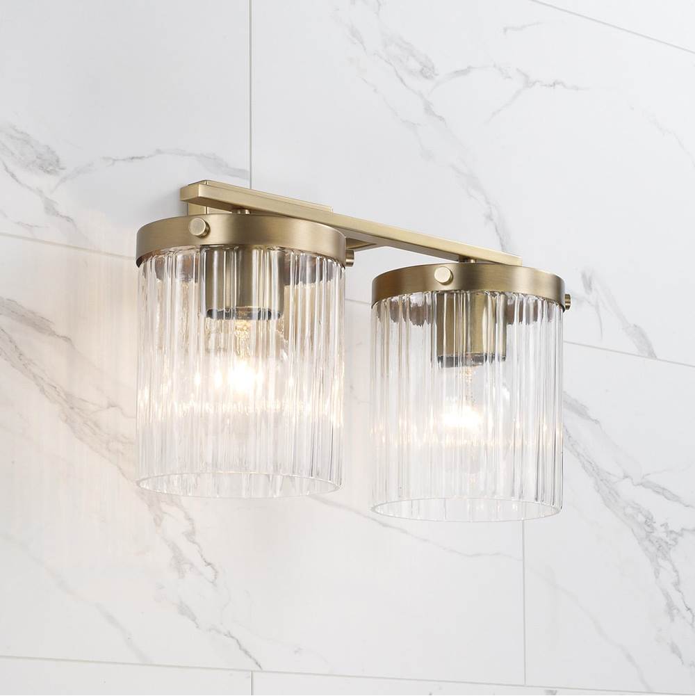 Capital Lighting Vaughn 15'' W X 9'' H 2-light Vanity In Aged Brass With Clear Beveled Fluted Glass