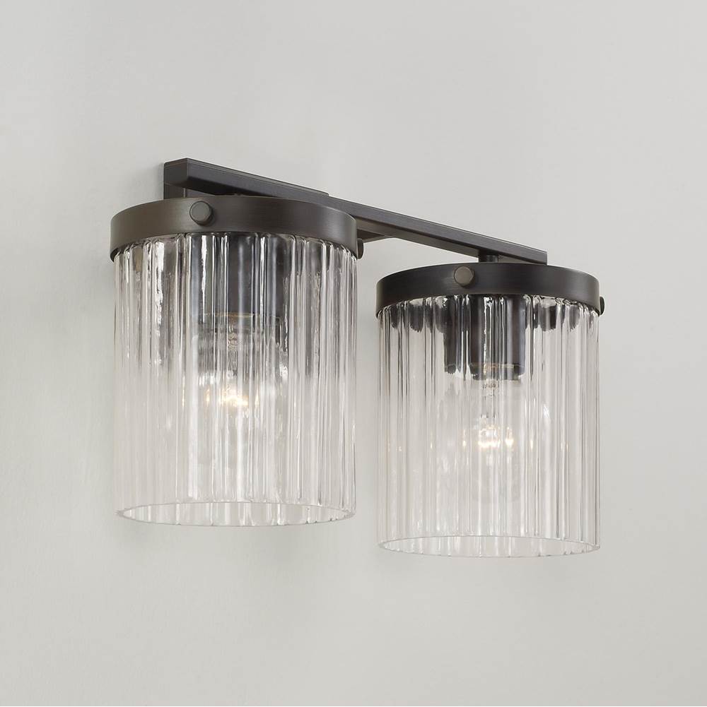 Capital Lighting Vaughn 15'' W X 9'' H 2-light Vanity In Aged Brass With Clear Beveled Fluted Glass