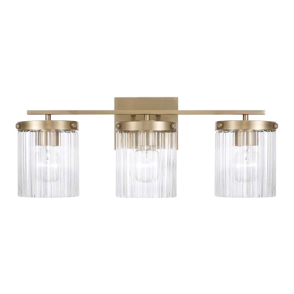 Capital Lighting 156231AD-555 Aged Brass 24'' W X 9'' H 3-light Vanity In Aged Brass With Clear Beveled Fluted Glass Image 3