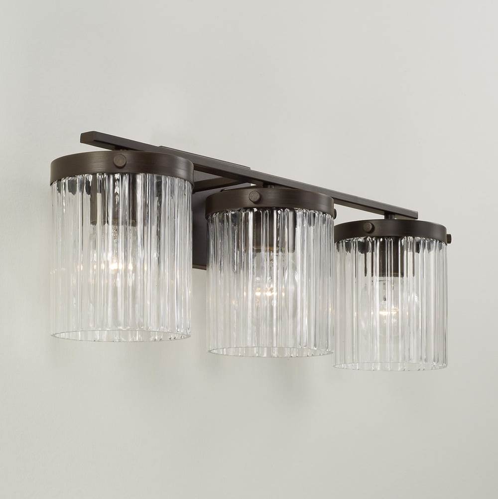 Capital Lighting Vaughn 24'' W X 9'' H 3-light Vanity In Aged Brass With Clear Beveled Fluted Glass