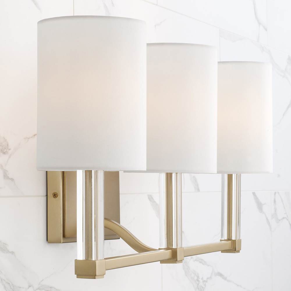 Capital Lighting 157031MA-715 Matte Brass 24'' W X 9.75'' H 3-light Vanity In Matte Brass With Clear Acrylic Accents And Cylindrical White Fabric Shades Image 3