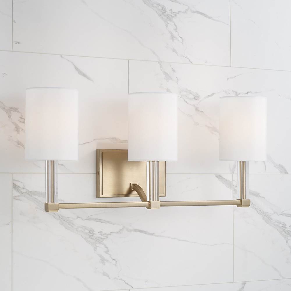 Capital Lighting 157031MA-715 Matte Brass 24'' W X 9.75'' H 3-light Vanity In Matte Brass With Clear Acrylic Accents And Cylindrical White Fabric Shades Image 2