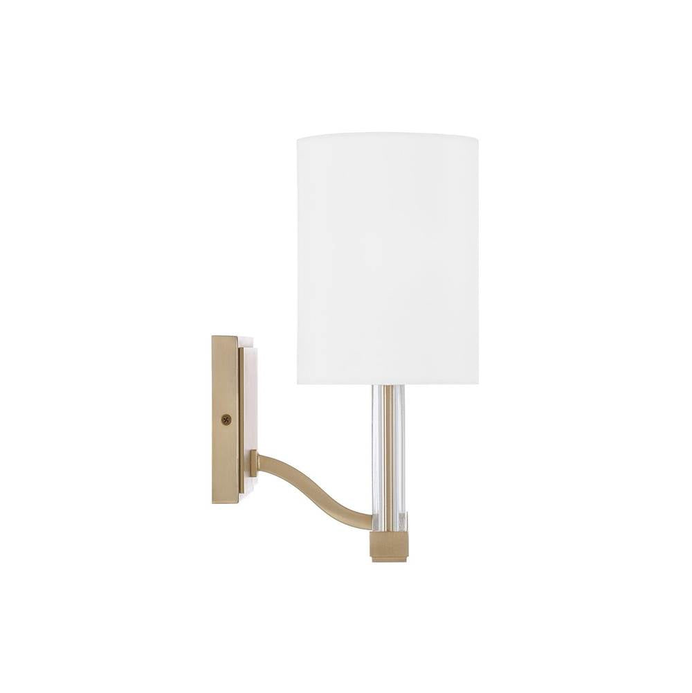 Capital Lighting 157031MA-715 Matte Brass 24'' W X 9.75'' H 3-light Vanity In Matte Brass With Clear Acrylic Accents And Cylindrical White Fabric Shades Image 4