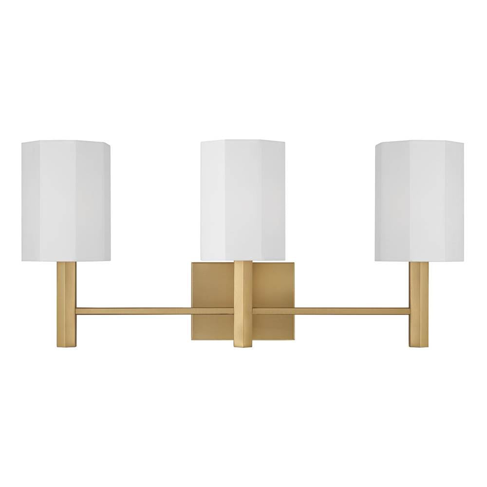 Capital Lighting 159531AD-716 Aged Brass 24.25'' W X 11.25'' H 3-light Vanity In Aged Brass With Octagonal White Fabric Shades Image 2