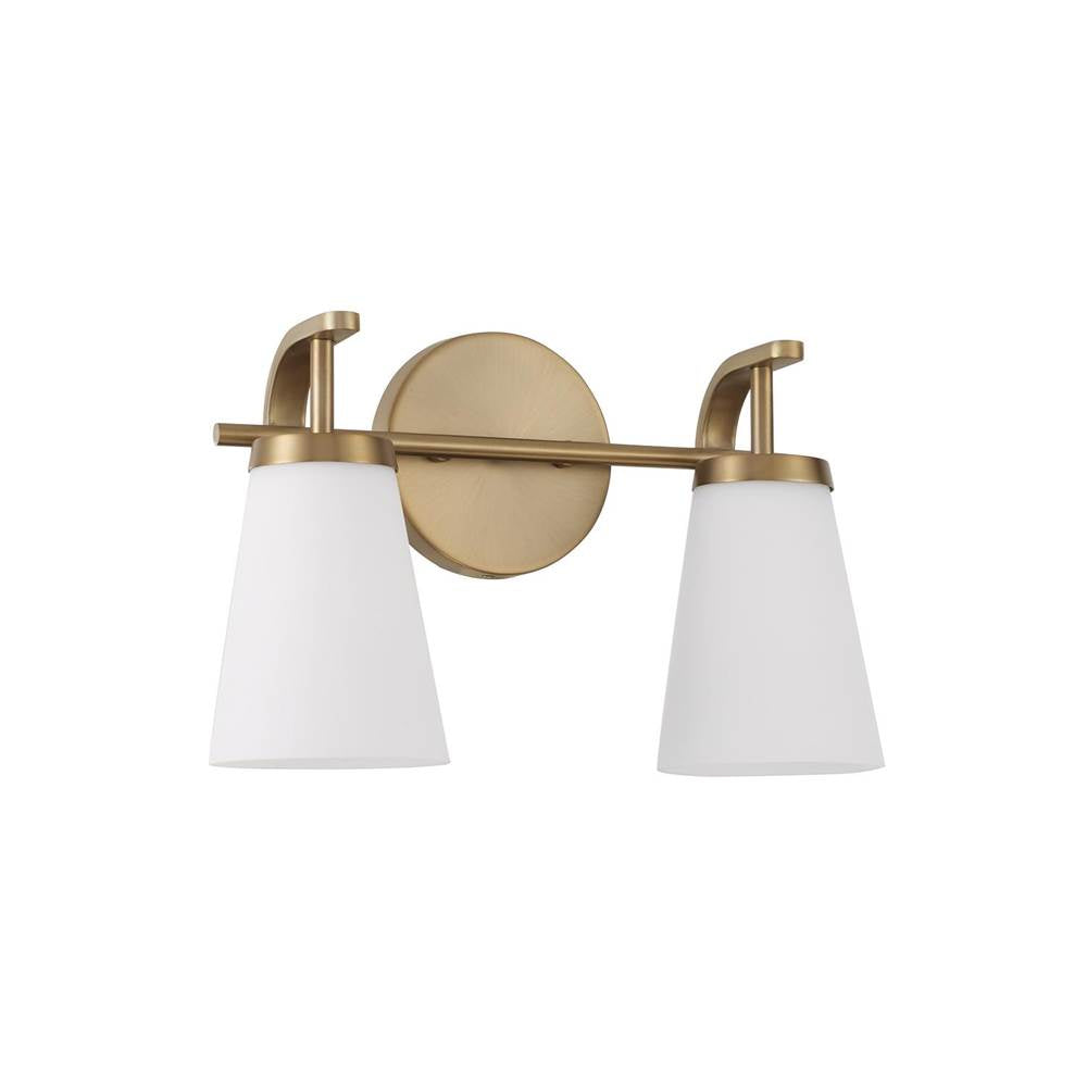 Capital Lighting 161021AD-660 Aged Brass 14'' W X 9'' H 2-light Vanity In Aged Brass With Tapered Soft White Glass Image 1