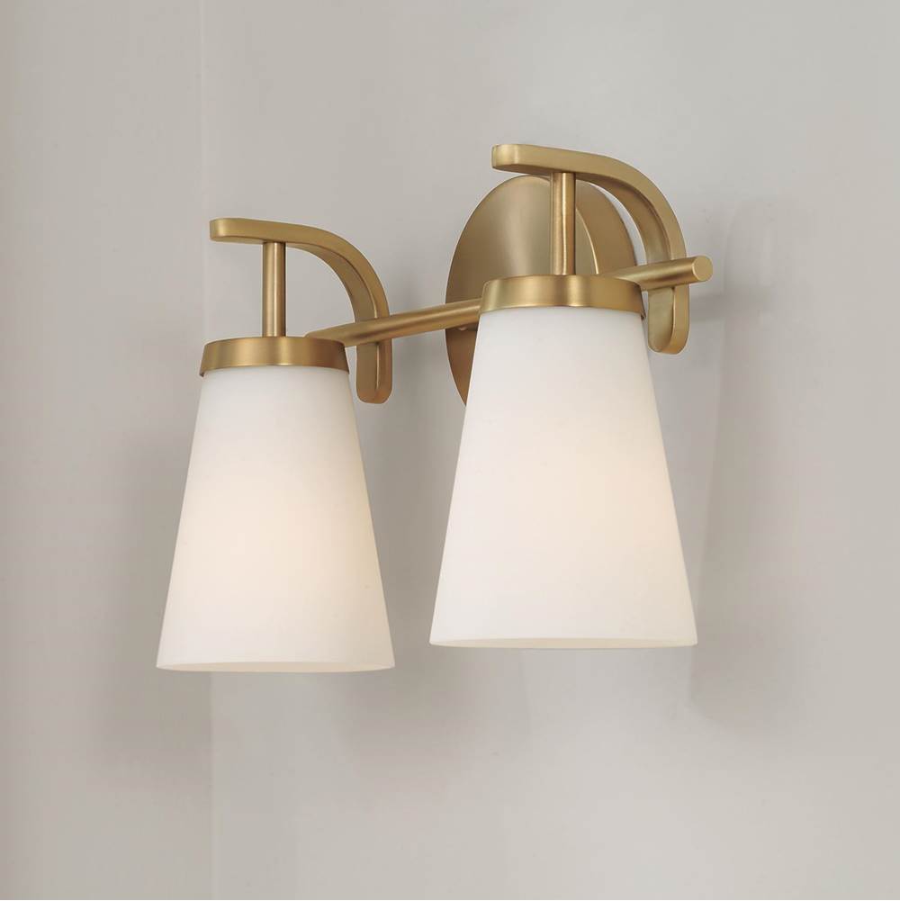 Capital Lighting 161021AD-660 Aged Brass 14'' W X 9'' H 2-light Vanity In Aged Brass With Tapered Soft White Glass Image 4