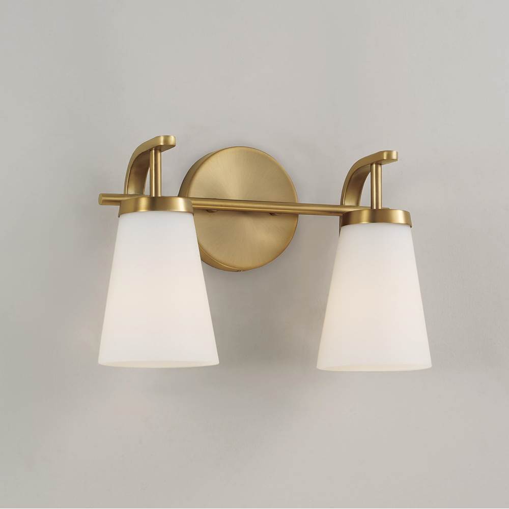 Capital Lighting Drake 14'' W X 9'' H 2-light Vanity In Aged Brass With Tapered Soft White Glass