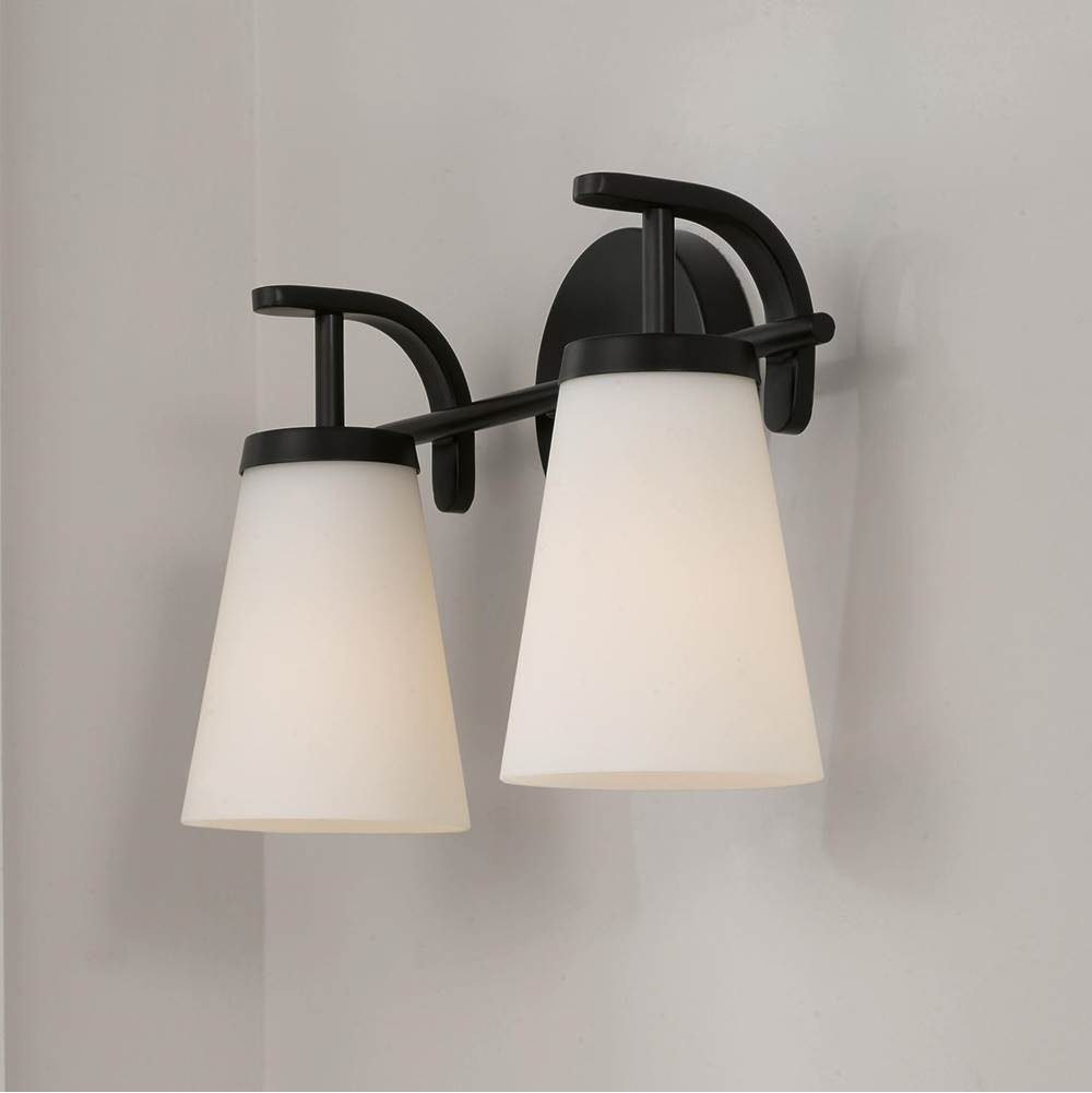 Capital Lighting 161021MB-660 Matte Black 14'' W X 9'' H  2-light Vanity In Matte Black With Tapered Soft White Glass Image 4