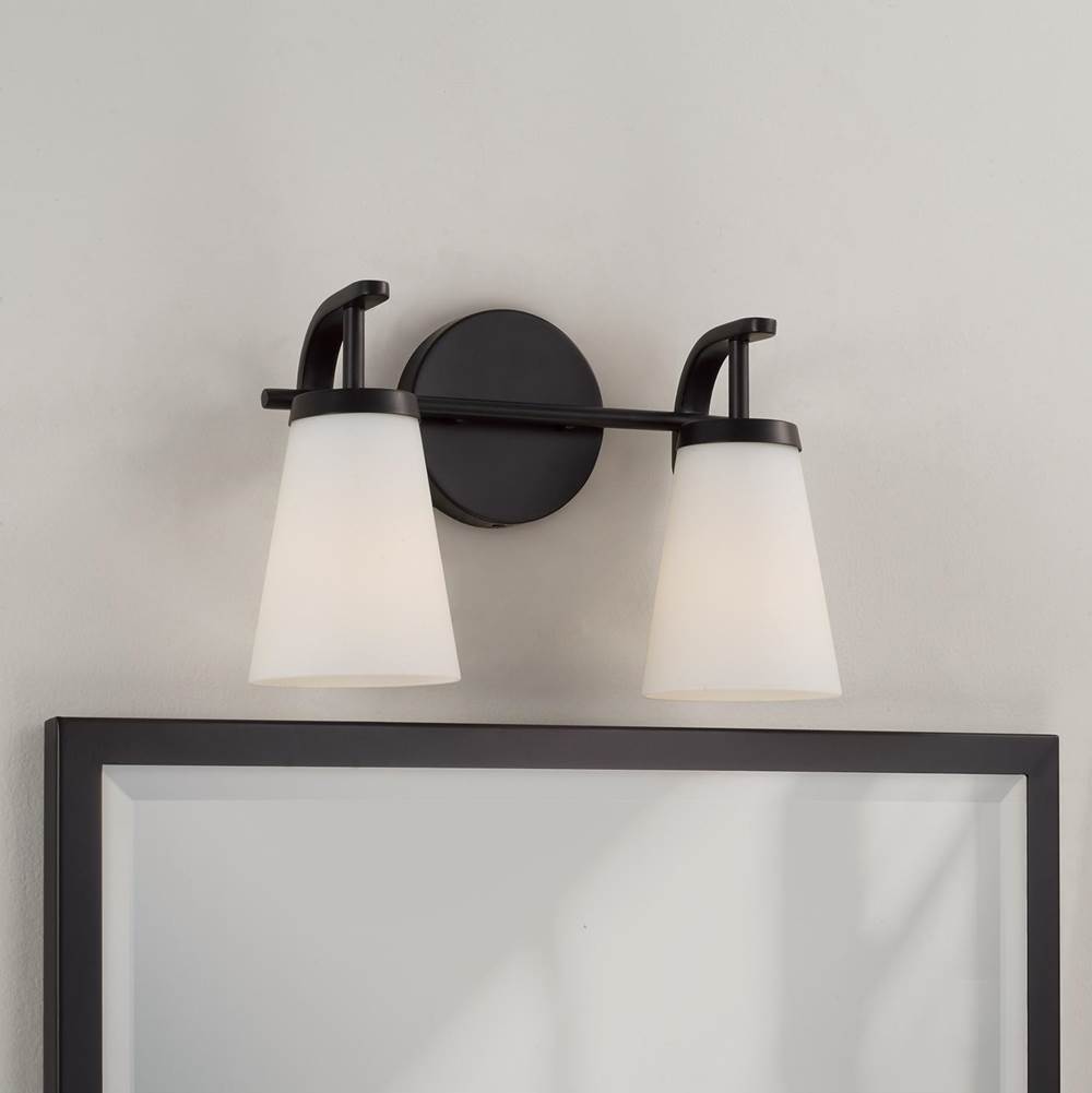 Capital Lighting Drake 14'' W X 9'' H 2-light Vanity In Aged Brass With Tapered Soft White Glass