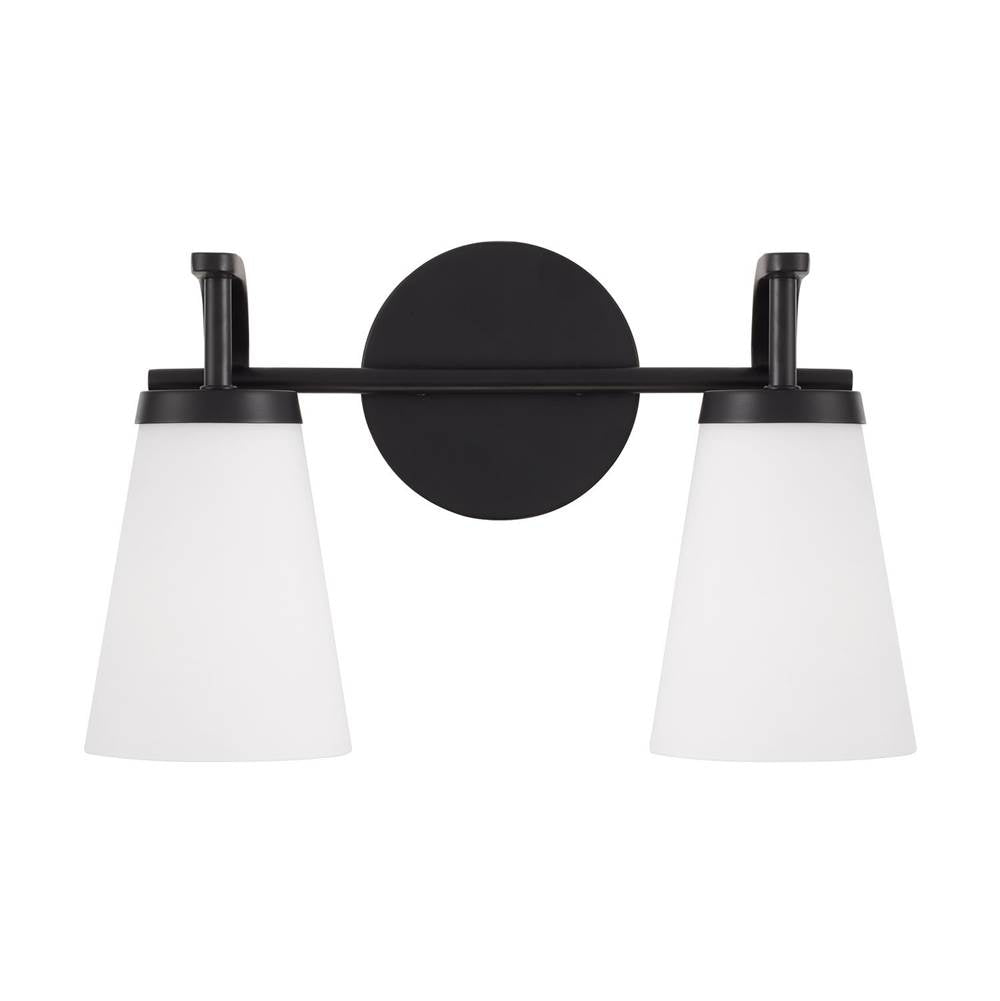 Capital Lighting 161021MB-660 Matte Black 14'' W X 9'' H  2-light Vanity In Matte Black With Tapered Soft White Glass Image 2