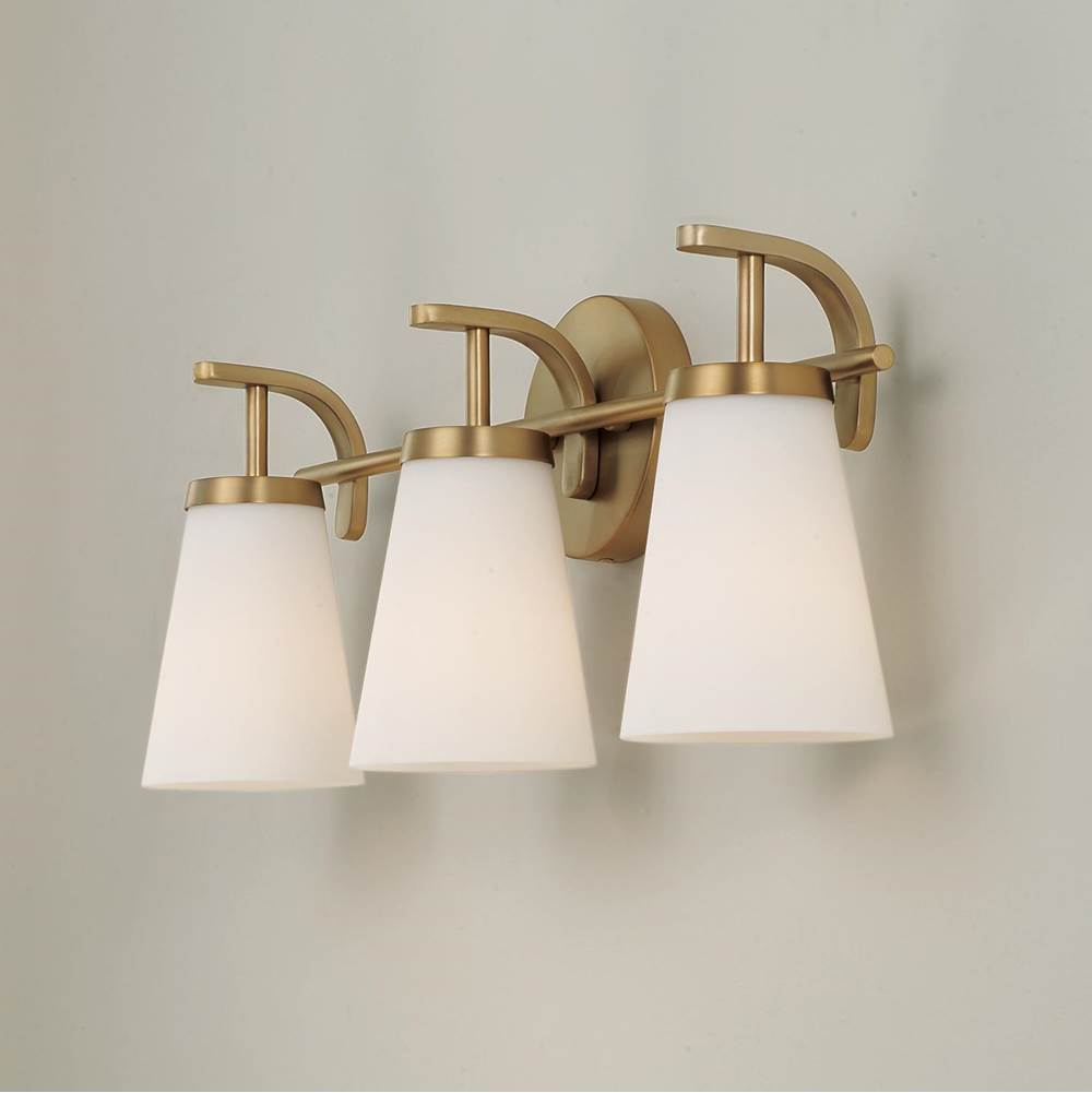 Capital Lighting 161031AD-660 Aged Brass 23'' W X 9'' H  3-light Vanity In Aged Brass With Tapered Soft White Glass Image 6