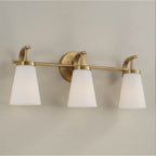Capital Lighting Drake 23'' W X 9'' H  3-light Vanity In Aged Brass With Tapered Soft White Glass