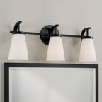 Capital Lighting Drake 23'' W X 9'' H  3-light Vanity In Aged Brass With Tapered Soft White Glass