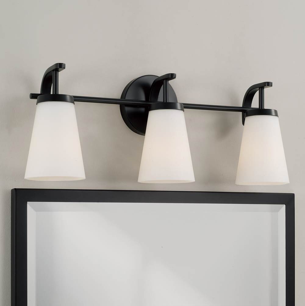 Capital Lighting Drake 23'' W X 9'' H  3-light Vanity In Aged Brass With Tapered Soft White Glass