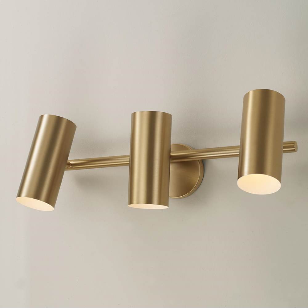 Capital Lighting Robbie 24'' W X 8'' H 3-light Adjustable Vanity In Aged Brass With Matte White Interior And Repositional Metal Shades