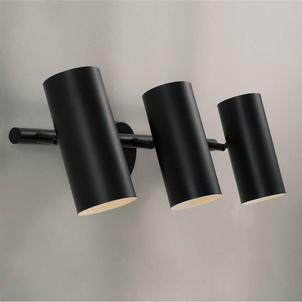 Capital Lighting 161731MB Matte Black 24'' W X 8'' H 3-light Adjustable Vanity In Matte Black With Matte White Interior And Repositional Metal Shades Image 5