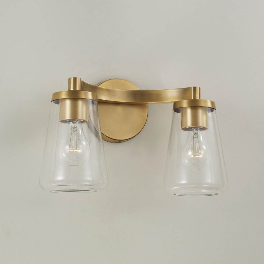 Capital Lighting Aaron 15'' W X 9.5'' H 2-light Vanity In Aged Brass With Clear Glass