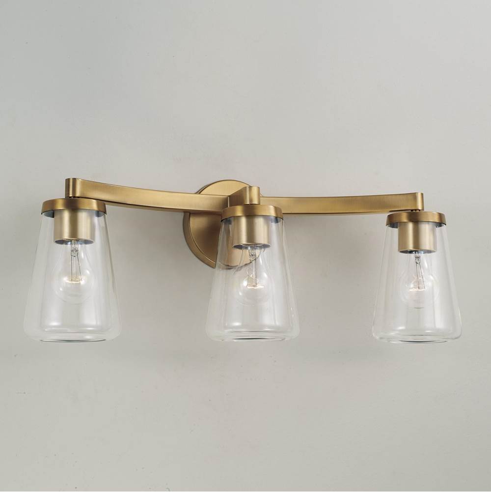 Capital Lighting Aaron 24.25'' W X 9.5'' H 3-light Vanity In Aged Brass With Clear Glass
