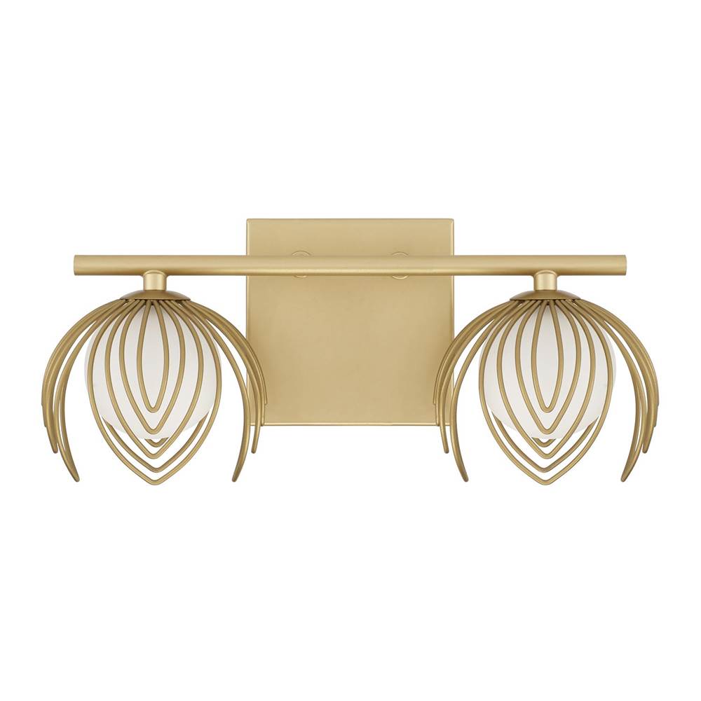 Capital Lighting 162121GF Buffed Gold 14'' W X 6.25'' H 2-light Vanity In Buffed Gold With Bent Wire Petals And Soft White Glass Globes Image 2
