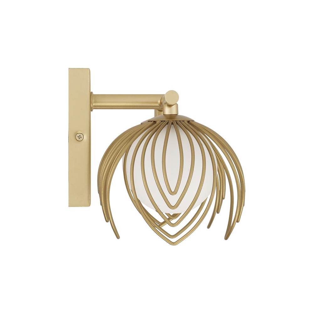 Capital Lighting 162121GF Buffed Gold 14'' W X 6.25'' H 2-light Vanity In Buffed Gold With Bent Wire Petals And Soft White Glass Globes Image 3