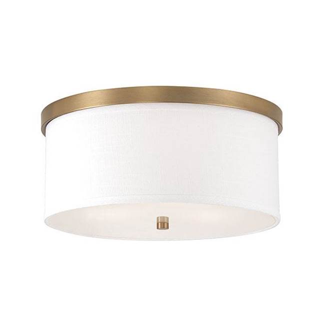 Capital Lighting 2015AD-480 Aged Brass 16'' W X 7'' H 3-light Flush Mount In Aged Brass - White Fabric Drum Shade With Diffuser Image 1