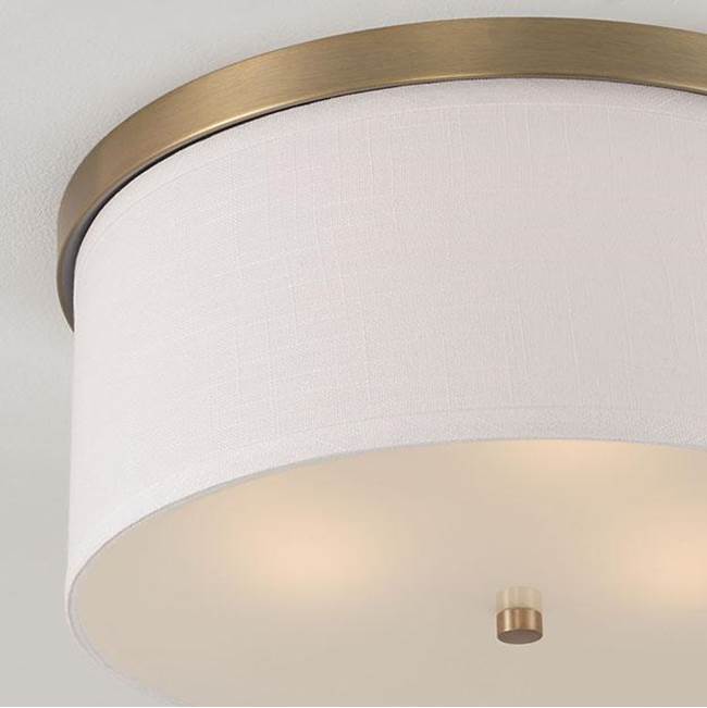 Capital Lighting Midtown 16'' W X 7'' H 3-light Flush Mount In Aged Brass - White Fabric Drum Shade With Diffuser