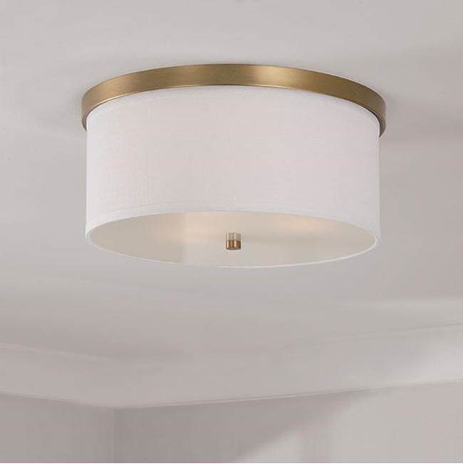 Capital Lighting 2015AD-480 Aged Brass 16'' W X 7'' H 3-light Flush Mount In Aged Brass - White Fabric Drum Shade With Diffuser Image 2