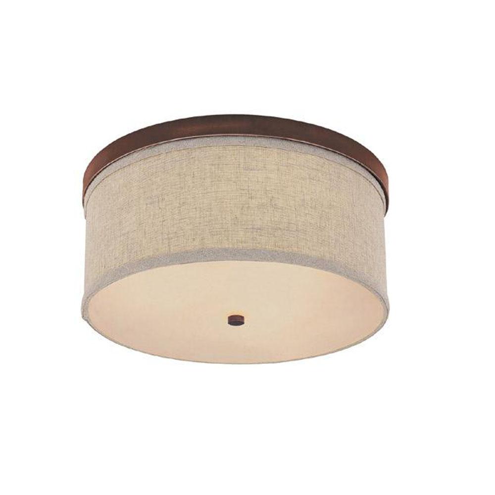 Capital Lighting Midtown 16'' W X 7'' H 3-light Flush Mount In Burnished Bronze - Tan Fabric Drum Shade With Diffuser
