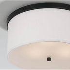 Capital Lighting Midtown 16'' W X 7'' H 3-light Flush Mount In Aged Brass - White Fabric Drum Shade With Diffuser