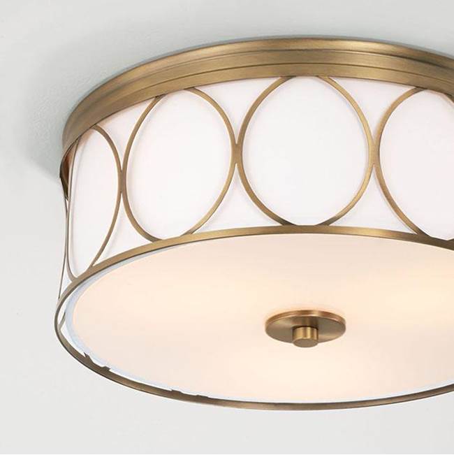 Capital Lighting Rylann 15''w X 7''h 3-light Flush Mount In Aged Brass With White Fabric Bolt-on Shade