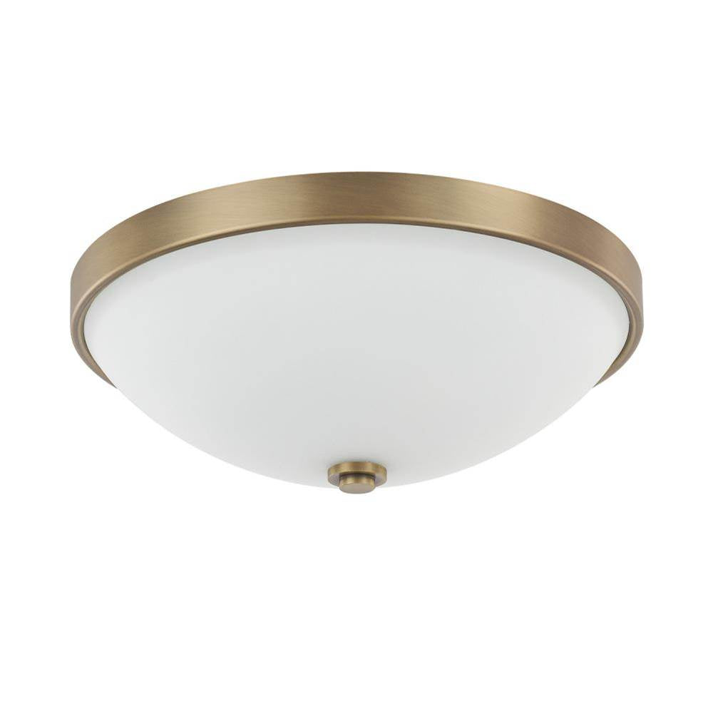 Capital Lighting Perkins 12.5'' W X 4.5'' H 2-light Flush Mount In Aged Brass With Soft White Glass Shade