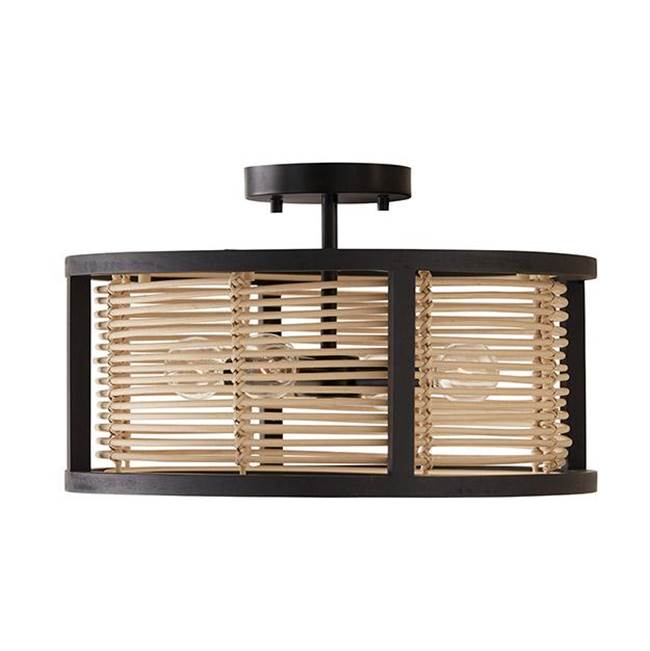 Capital Lighting 244041FK Flat Black 16'' W X 10.5'' H 4-light Semi-flush Or Pendant In Flat Black Made With Handcrafted Mango Wood And Rattan Image 1