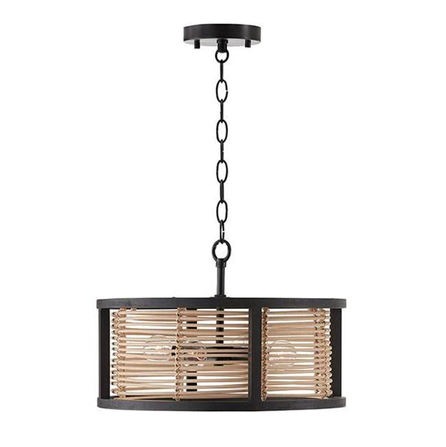 Capital Lighting Rico 16'' W X 10.5'' H 4-light Semi-flush Or Pendant In Flat Black Made With Handcrafted Mango Wood And Rattan