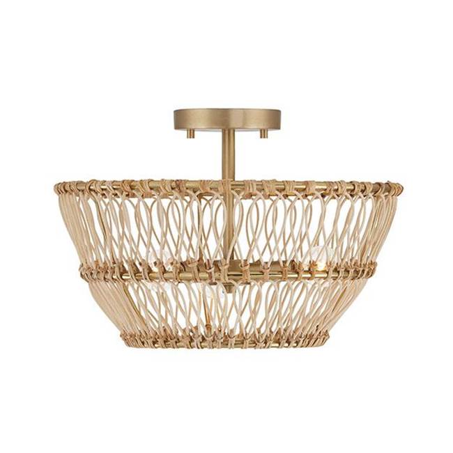Capital Lighting 244131MA Matte Brass 16''w X 9.75''h 3-light Dual Mount Pendant Or Semi-flush In Matte Brass With Natural Rattan Image 1