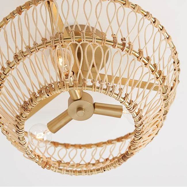 Capital Lighting Wren 16''w X 9.75''h 3-light Dual Mount Pendant Or Semi-flush In Matte Brass With Natural Rattan