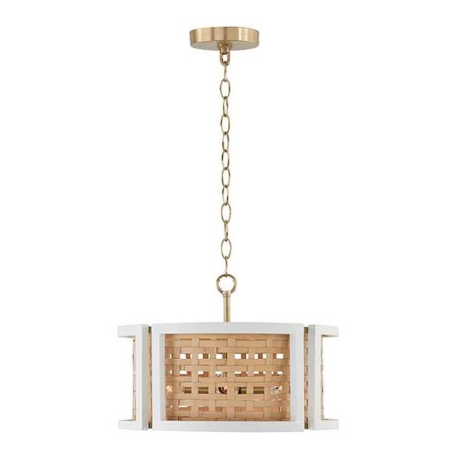 Capital Lighting Lola 16'' W X 11'' H 4-light Semi-flush Or Pendant In Flat White And Matte Brass Made With Handcrafted Mango Wood And Rattan