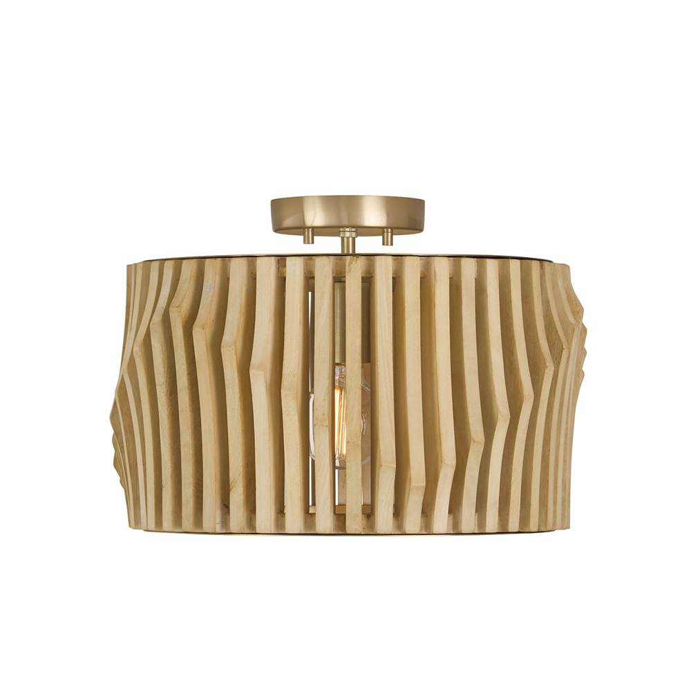 Capital Lighting 244632BWB Blonde Wood,Matte Brass 16'' W X 10.75'' H 1-light Dual Mount Pendant In Matte Brass And Handcrafted Blonde Mango Wood Image 1