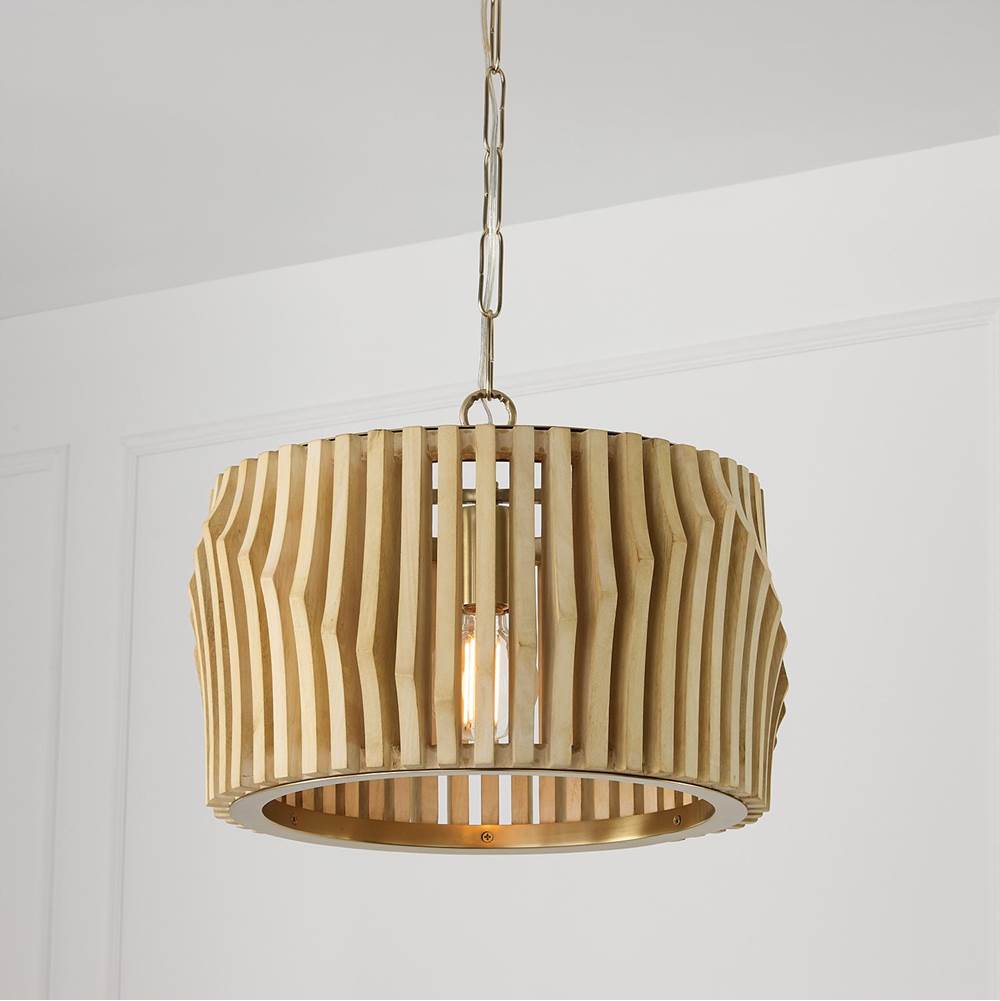 Capital Lighting Archer 16'' W X 10.75'' H 1-light Dual Mount Pendant In Matte Brass And Handcrafted Blonde Mango Wood