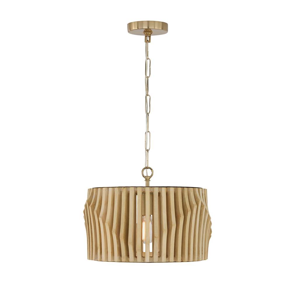 Capital Lighting 244632BWB Blonde Wood,Matte Brass 16'' W X 10.75'' H 1-light Dual Mount Pendant In Matte Brass And Handcrafted Blonde Mango Wood Image 3