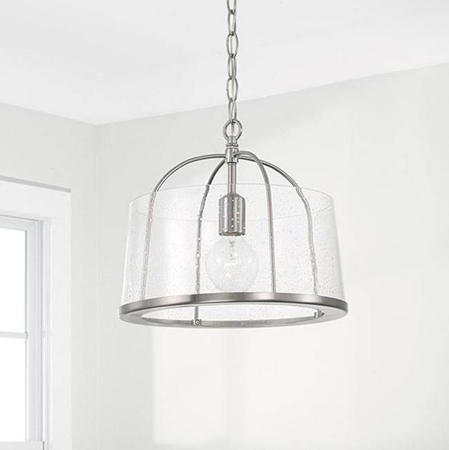 Capital Lighting 247011BN Brushed Nickel 13'' W X 11.5'' H 1-light Semi-flush Or Pendant In Brushed Nickel With Clear Seeded Glass Image 2