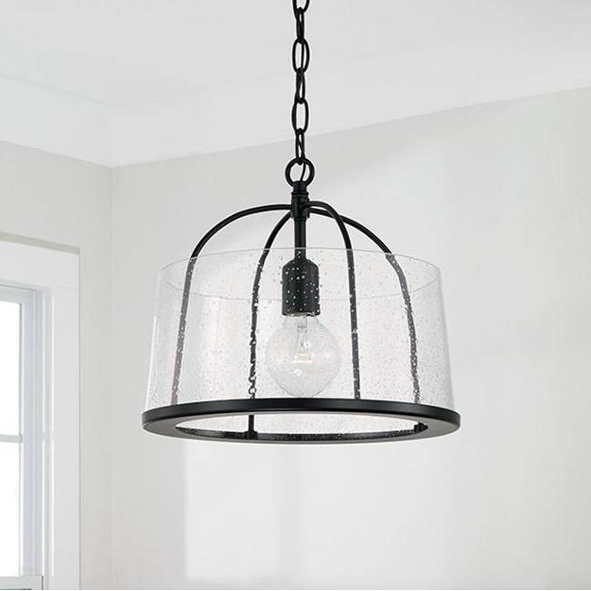Capital Lighting 247011MB Matte Black 13'' W X 11.5'' H 1-light Semi-flush Or Pendant In Matte Black With Clear Seeded Glass Image 2