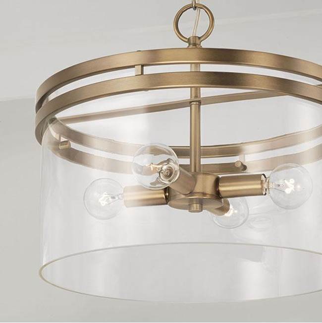 Capital Lighting Fuller 14.5''w X 12.75''h 4-light Dual Mount Pendant Or Semi-flush In Aged Brass With Clear Glass