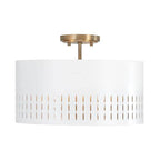 Capital Lighting 250231AW Aged Brass,White 15.5''w X 9.5''h 3-light Dual Mount Pendant Or Semi-flush In Aged Brass And White Metal Shade With Painted Aged Brass Interior Image 1