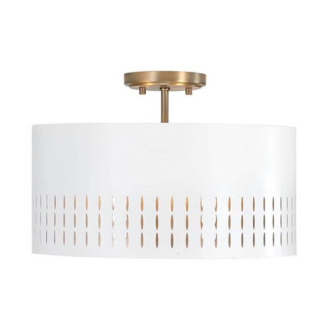 Capital Lighting 250231AW Aged Brass,White 15.5''w X 9.5''h 3-light Dual Mount Pendant Or Semi-flush In Aged Brass And White Metal Shade With Painted Aged Brass Interior Image 1